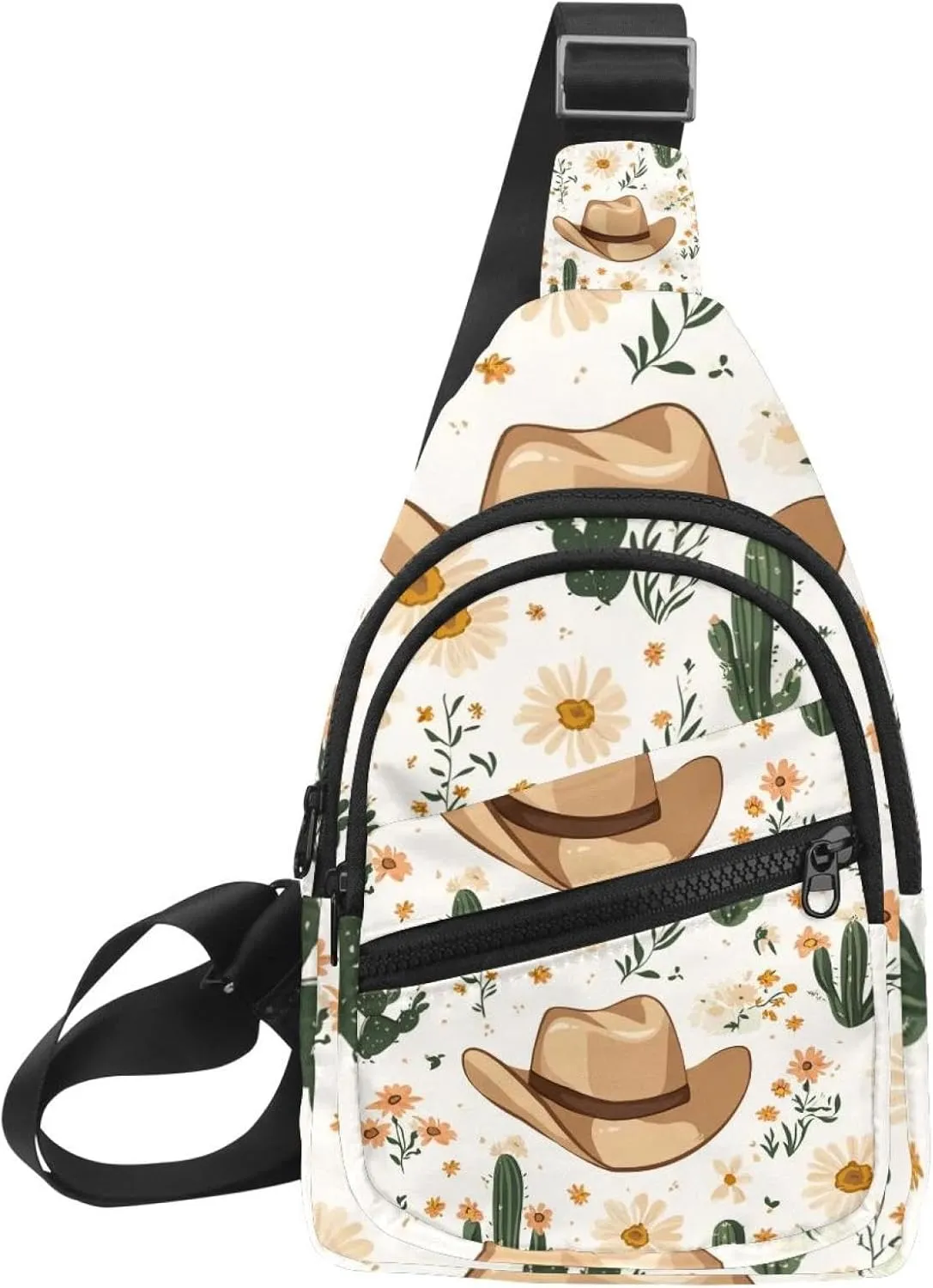 Men's Sling Backpack, Cowboy Hat Cactuses Western