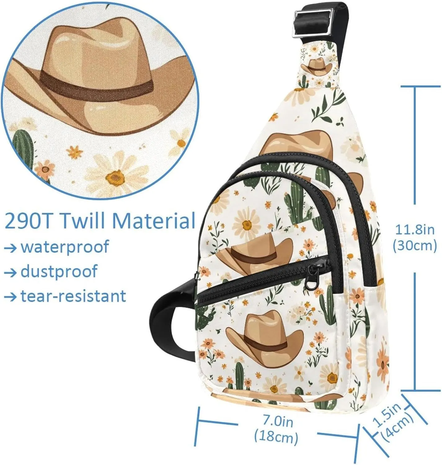 Men's Sling Backpack, Cowboy Hat Cactuses Western