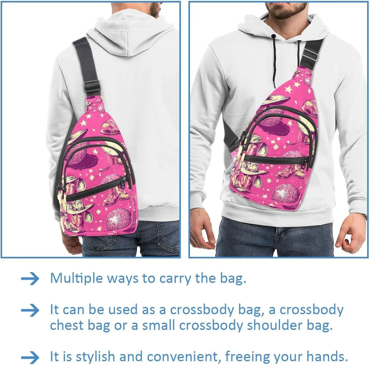 Men's Sling Backpack, Western Cowboy Hat Cactuses