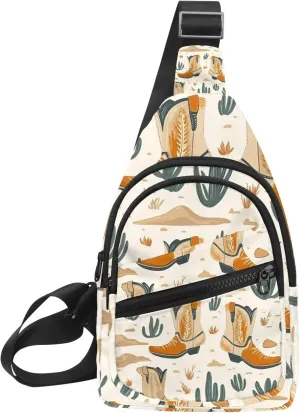 Men's Sling Backpack, Western Cowboy Hat Cactuses