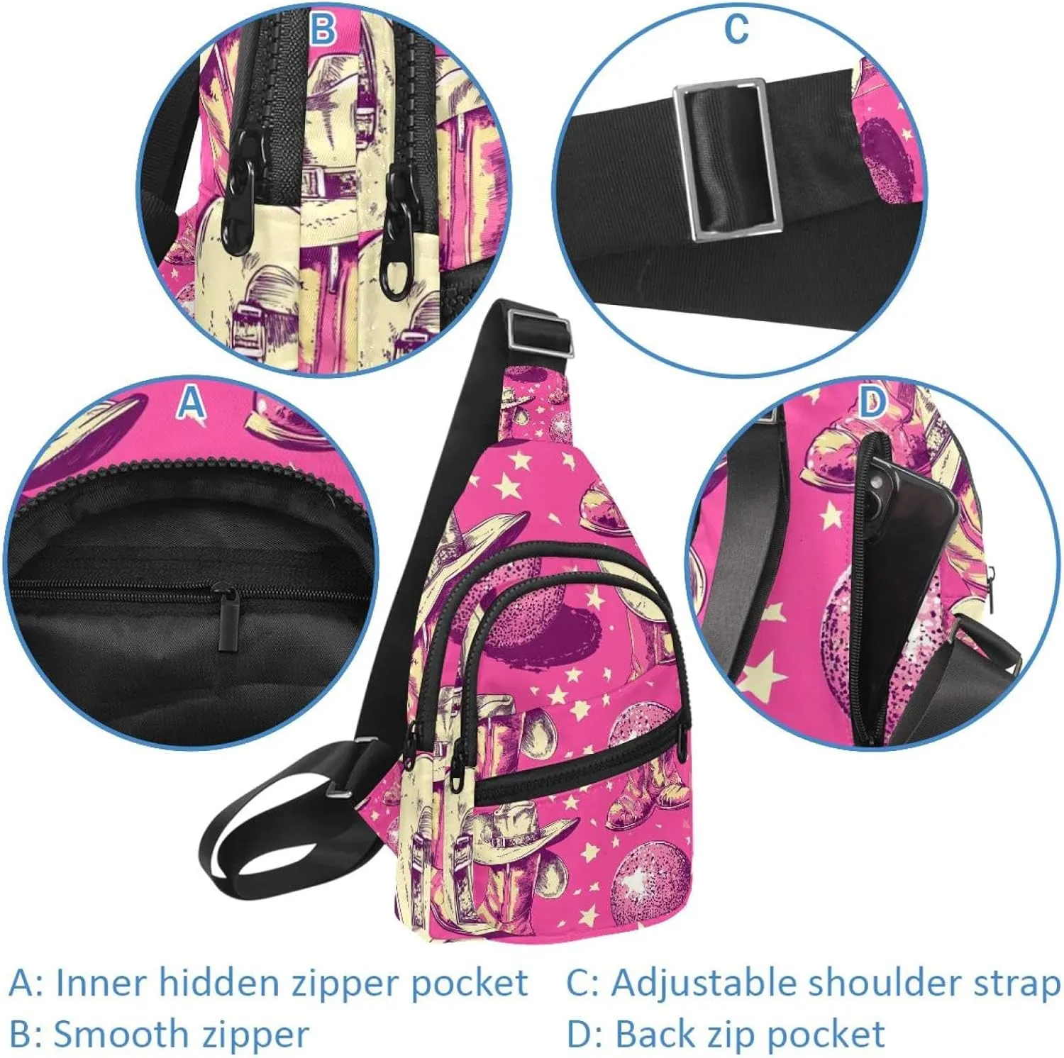 Men's Sling Backpack, Western Cowboy Hat Cactuses