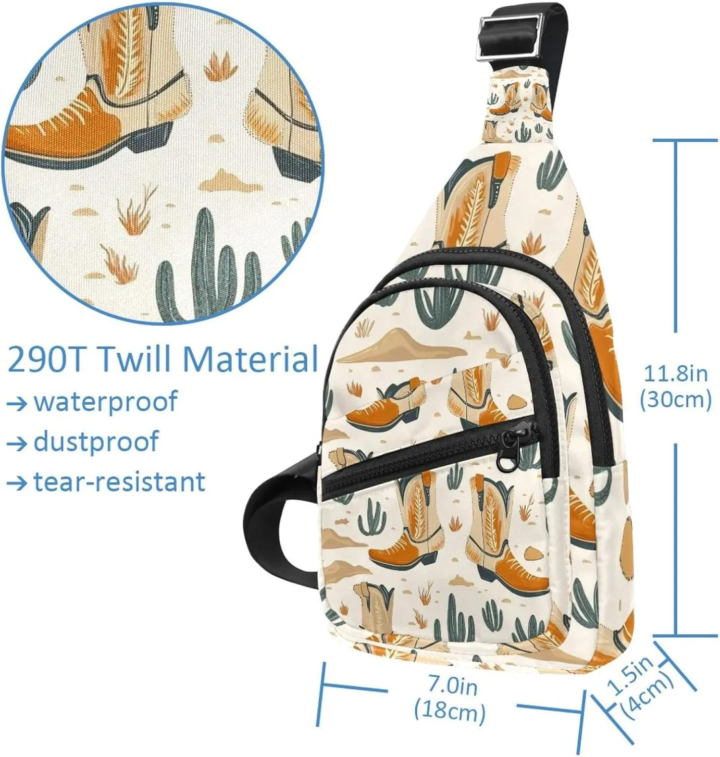 Men's Sling Backpack, Western Cowboy Hat Cactuses