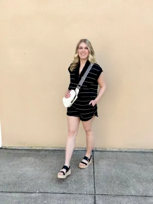 Modal Black Cream Stripe Sweatshirt Top