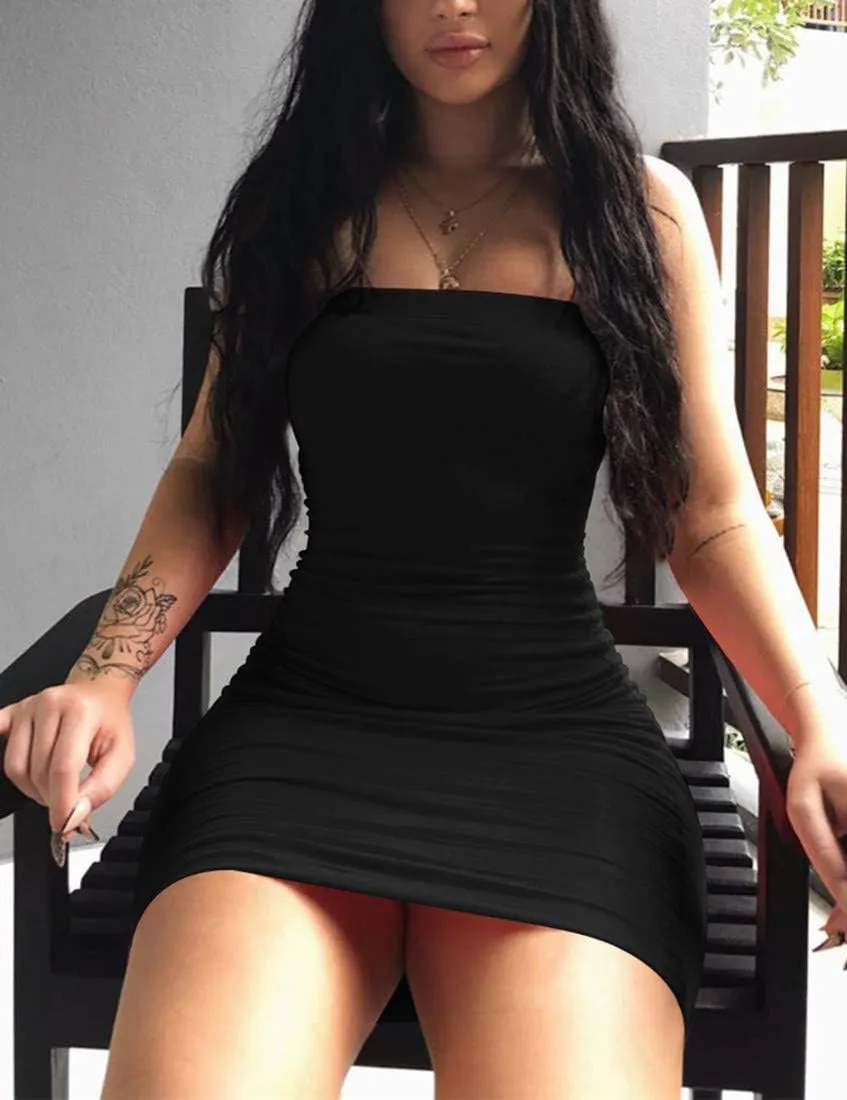 Mokoru Women's Casual Basic Bodycon Tube Top Sexy Strapless Club Party Mini Dress