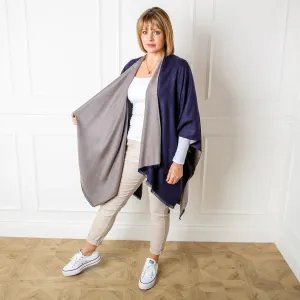 Navy & Grey Tess Reversible Poncho Wrap by Tilley & Grace