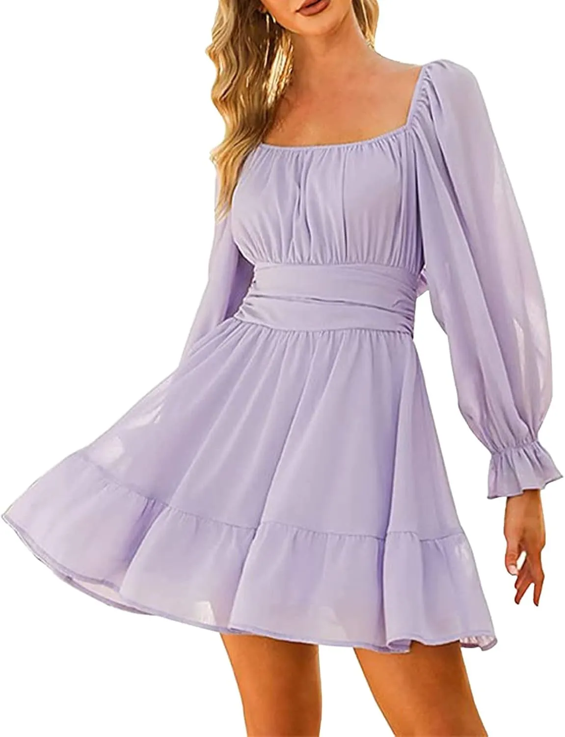 Off the Shoulder Rompers for Women Dressy Short/Long Sleeve Romper Ruffle Layer Back Tie Mini Short Jumpsuits