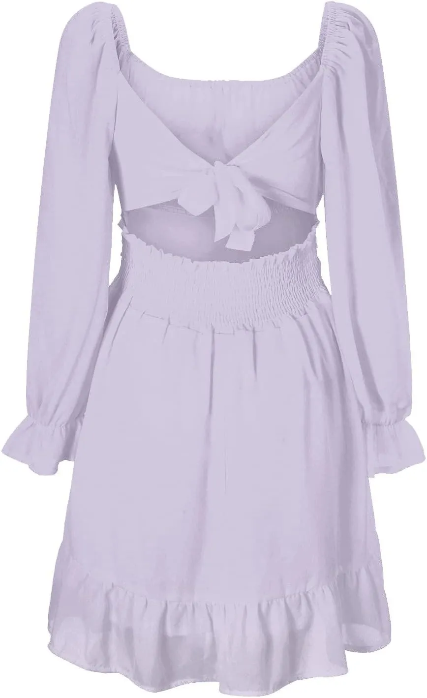 Off the Shoulder Rompers for Women Dressy Short/Long Sleeve Romper Ruffle Layer Back Tie Mini Short Jumpsuits