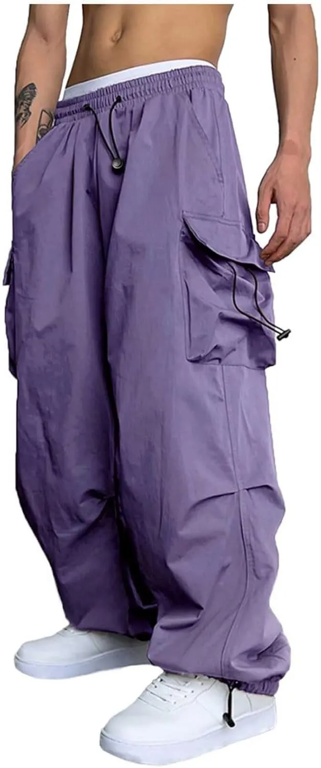 Parachute Pants for Men Shrink-Proof Hip Hop Pant All-Day Comfort Casual Pants Trouser Side Pocket Drawstring Pant