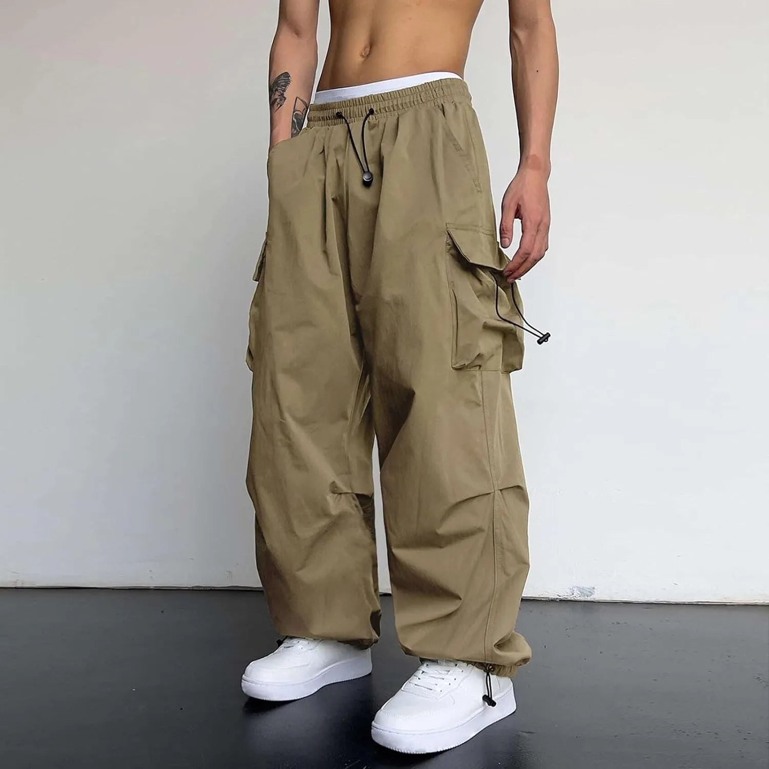 Parachute Pants for Men Shrink-Proof Hip Hop Pant All-Day Comfort Casual Pants Trouser Side Pocket Drawstring Pant
