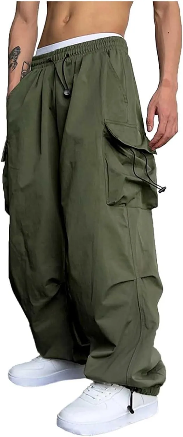 Parachute Pants for Men Shrink-Proof Hip Hop Pant All-Day Comfort Casual Pants Trouser Side Pocket Drawstring Pant