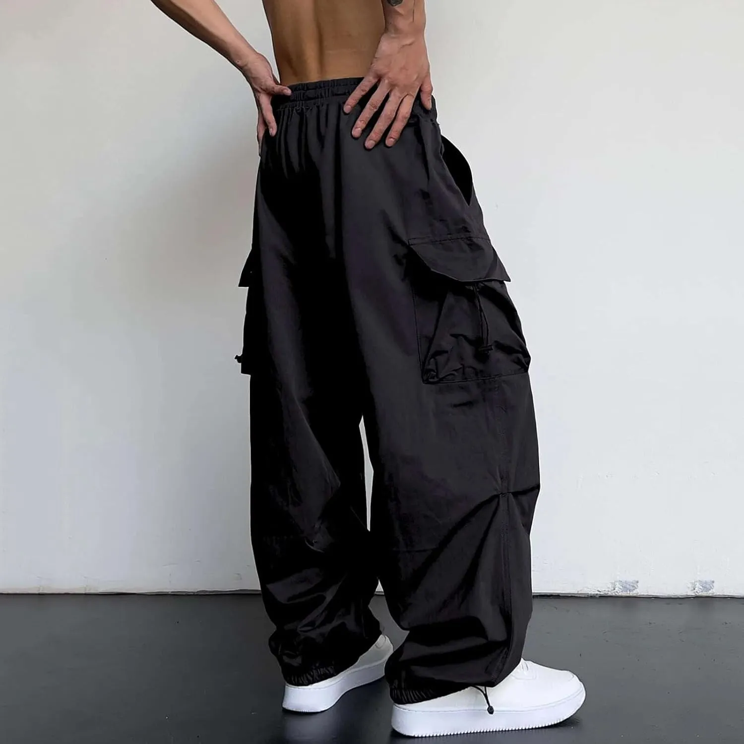 Parachute Pants for Men Shrink-Proof Hip Hop Pant All-Day Comfort Casual Pants Trouser Side Pocket Drawstring Pant