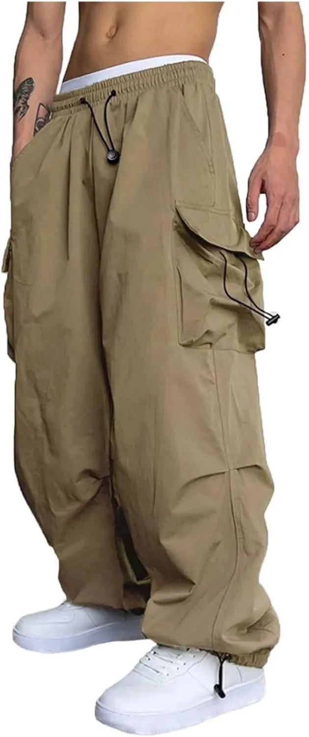 Parachute Pants for Men Shrink-Proof Hip Hop Pant All-Day Comfort Casual Pants Trouser Side Pocket Drawstring Pant