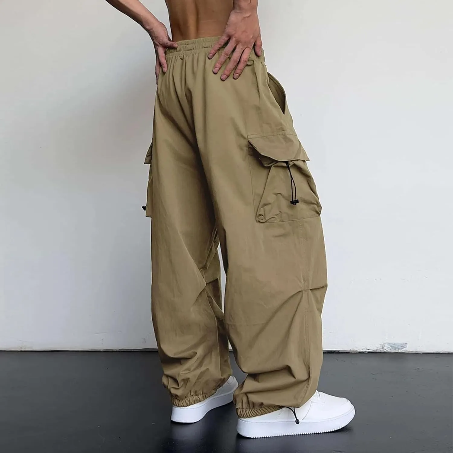 Parachute Pants for Men Shrink-Proof Hip Hop Pant All-Day Comfort Casual Pants Trouser Side Pocket Drawstring Pant