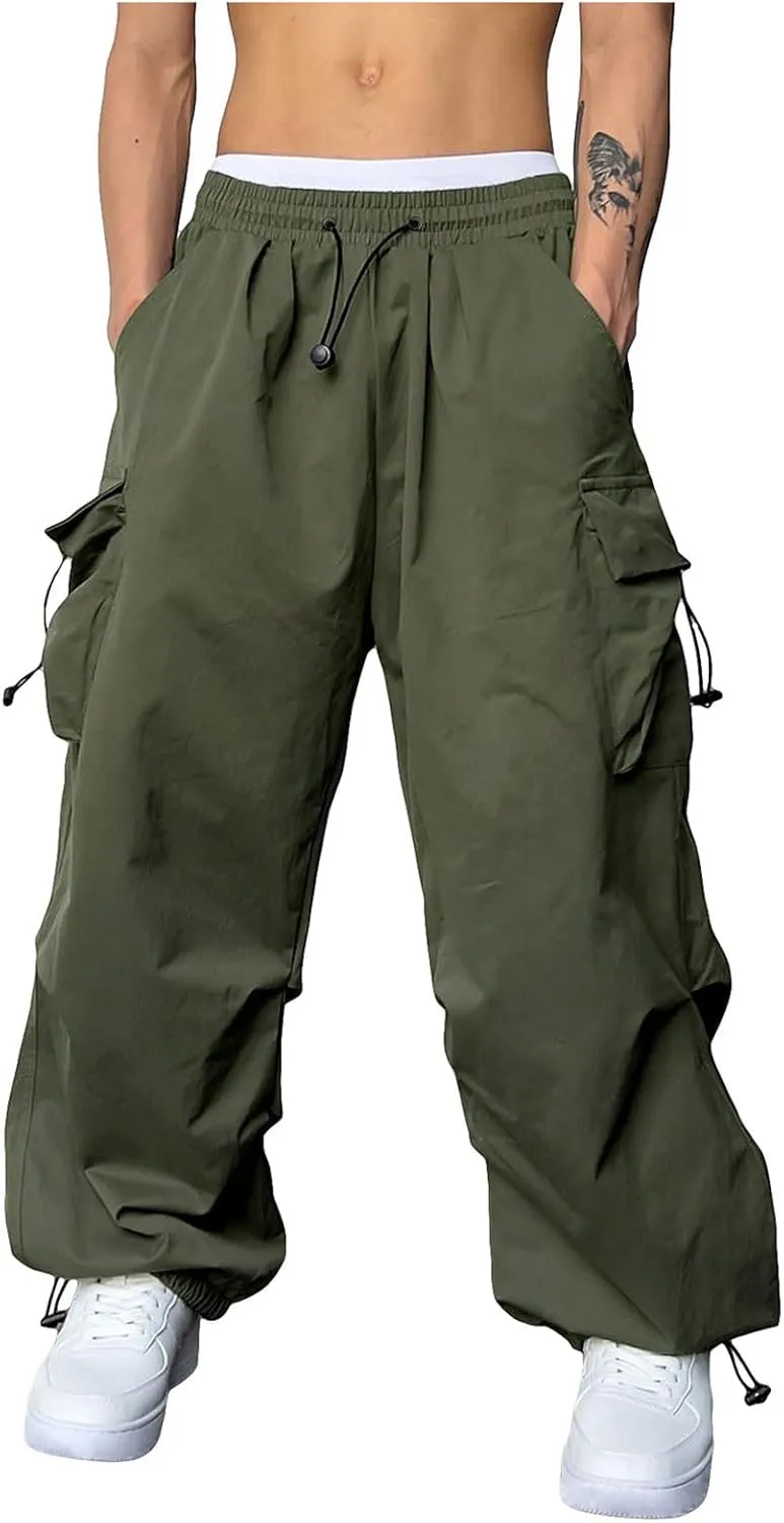 Parachute Pants for Men Shrink-Proof Hip Hop Pant All-Day Comfort Casual Pants Trouser Side Pocket Drawstring Pant