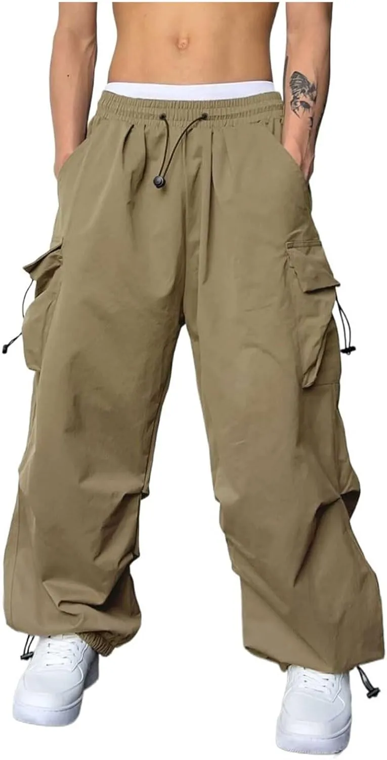 Parachute Pants for Men Shrink-Proof Hip Hop Pant All-Day Comfort Casual Pants Trouser Side Pocket Drawstring Pant