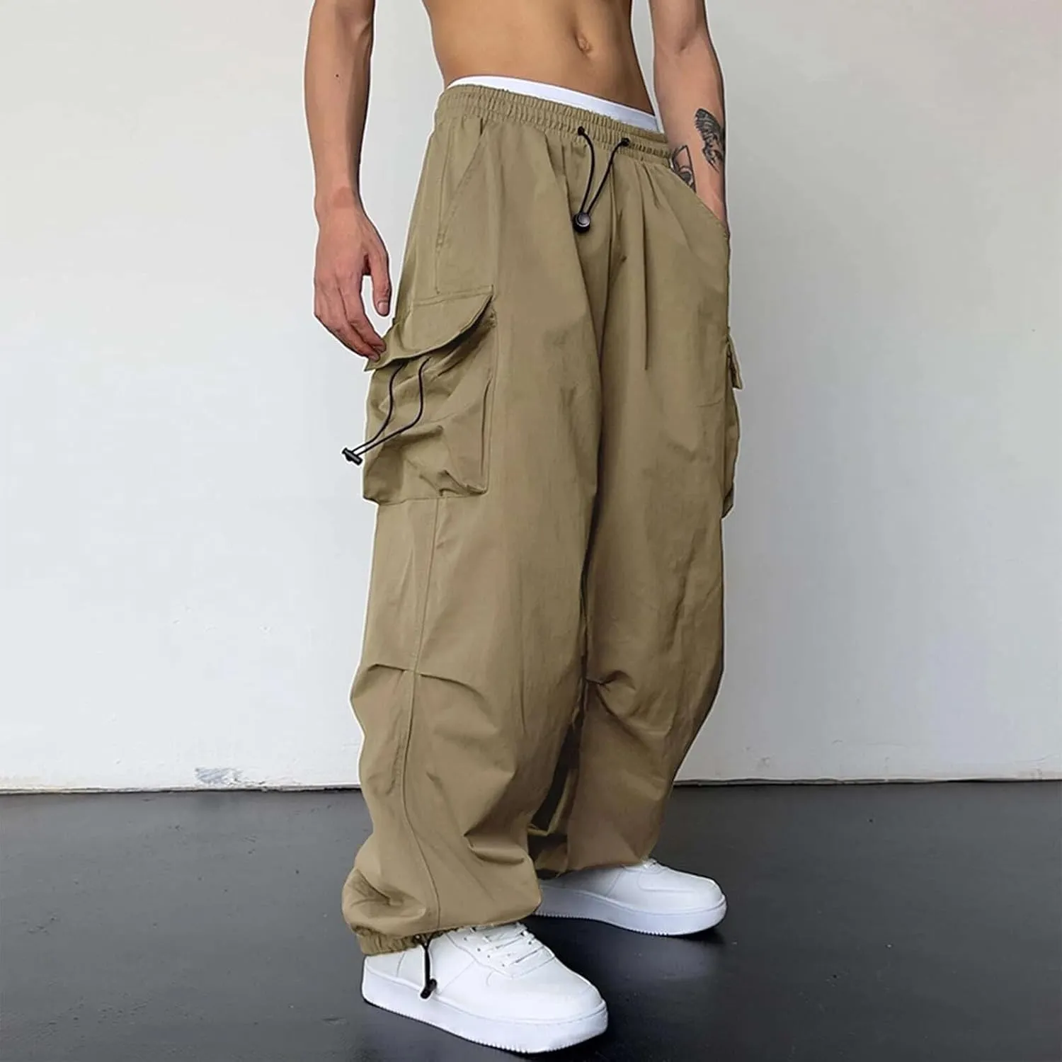 Parachute Pants for Men Shrink-Proof Hip Hop Pant All-Day Comfort Casual Pants Trouser Side Pocket Drawstring Pant