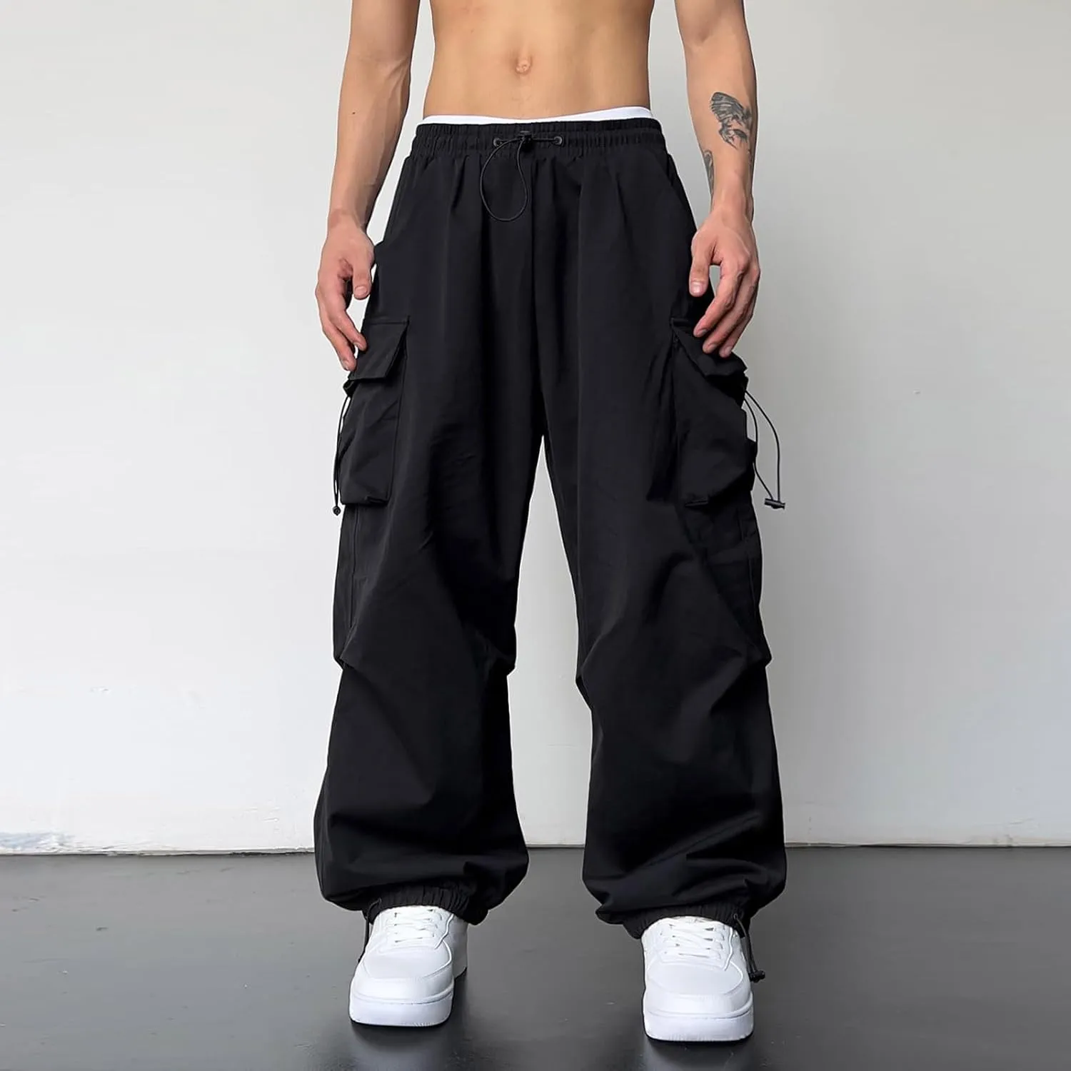 Parachute Pants for Men Shrink-Proof Hip Hop Pant All-Day Comfort Casual Pants Trouser Side Pocket Drawstring Pant