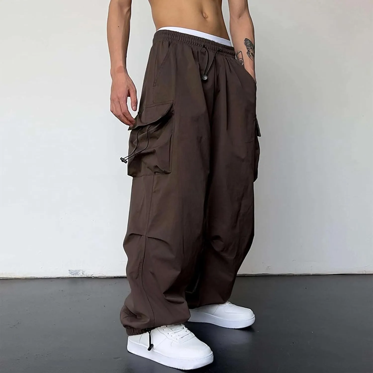 Parachute Pants for Men Shrink-Proof Hip Hop Pant All-Day Comfort Casual Pants Trouser Side Pocket Drawstring Pant