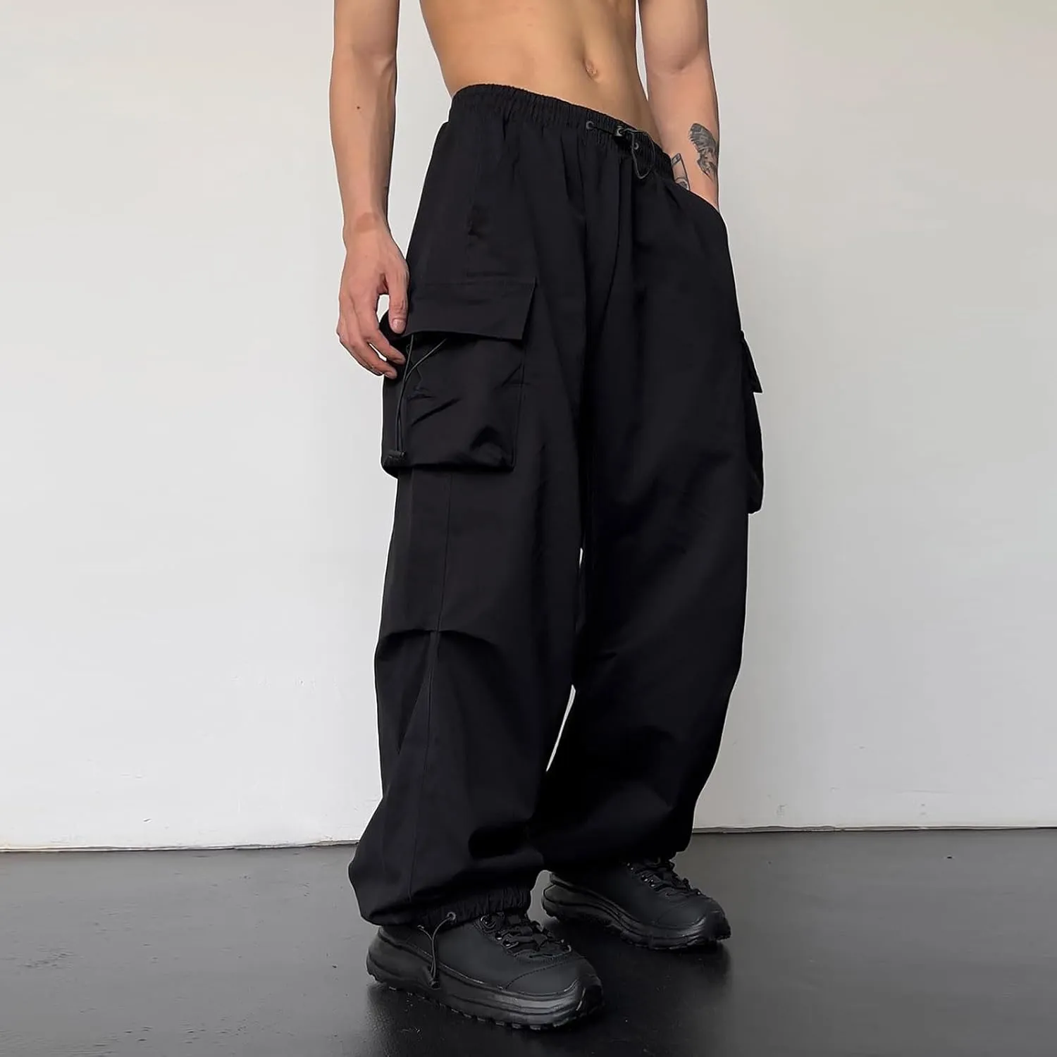 Parachute Pants for Men Shrink-Proof Hip Hop Pant All-Day Comfort Casual Pants Trouser Side Pocket Drawstring Pant