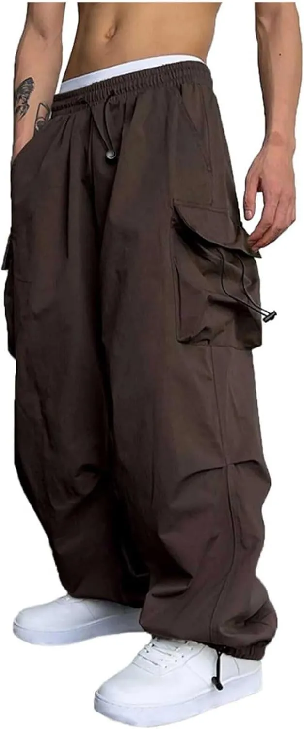 Parachute Pants for Men Shrink-Proof Hip Hop Pant All-Day Comfort Casual Pants Trouser Side Pocket Drawstring Pant