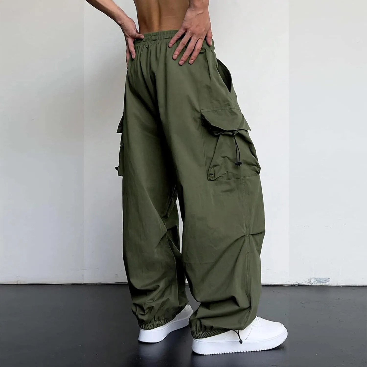 Parachute Pants for Men Shrink-Proof Hip Hop Pant All-Day Comfort Casual Pants Trouser Side Pocket Drawstring Pant