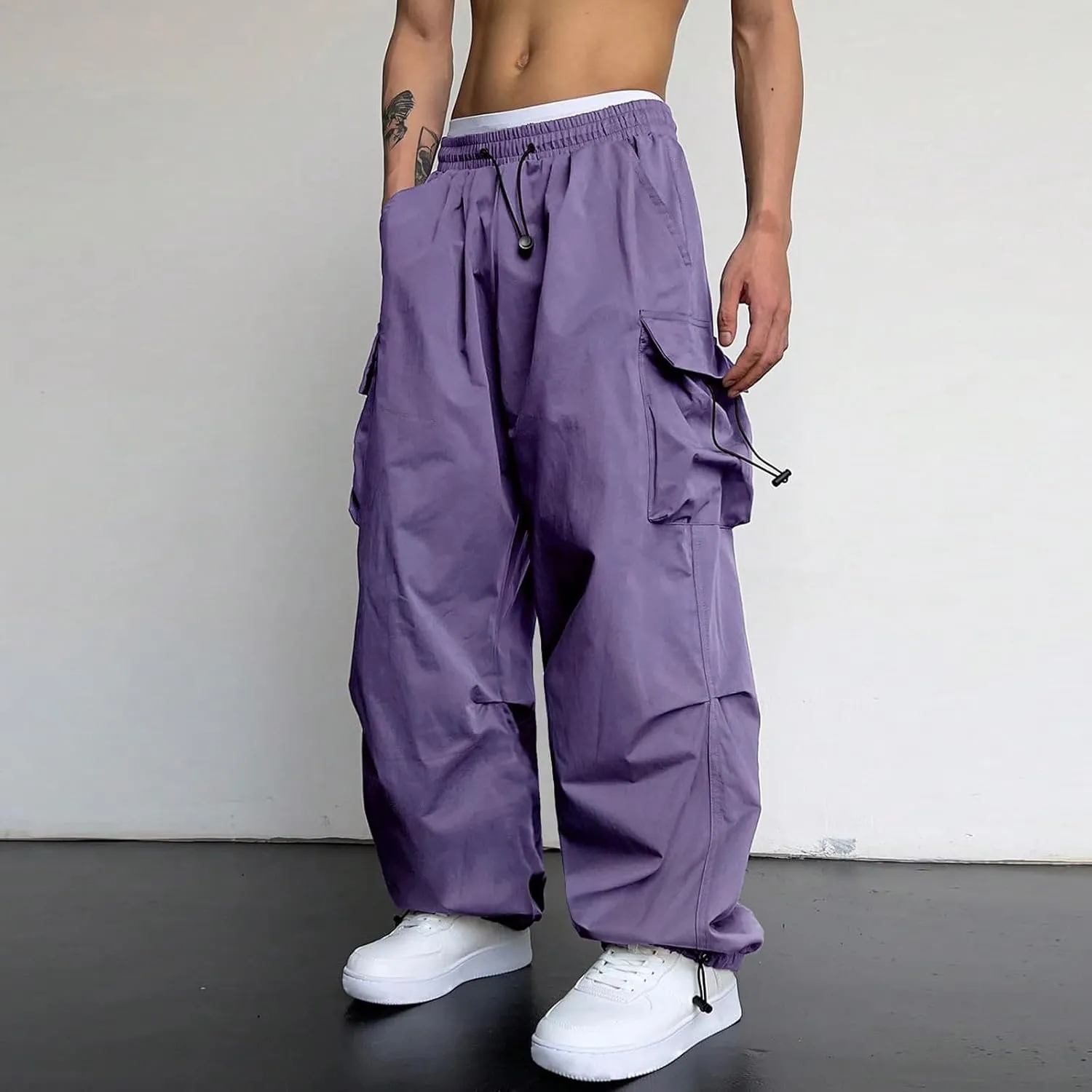 Parachute Pants for Men Shrink-Proof Hip Hop Pant All-Day Comfort Casual Pants Trouser Side Pocket Drawstring Pant