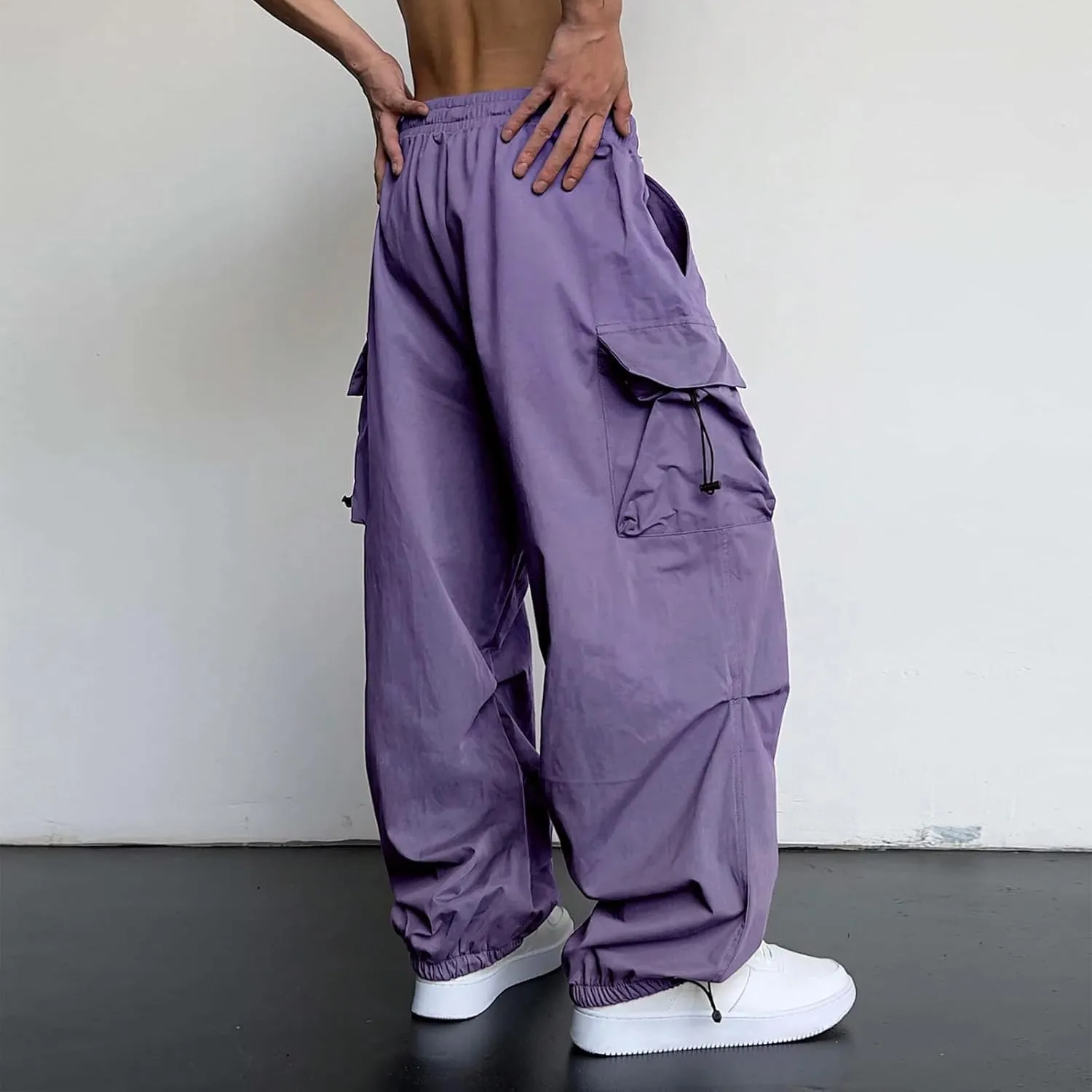 Parachute Pants for Men Shrink-Proof Hip Hop Pant All-Day Comfort Casual Pants Trouser Side Pocket Drawstring Pant