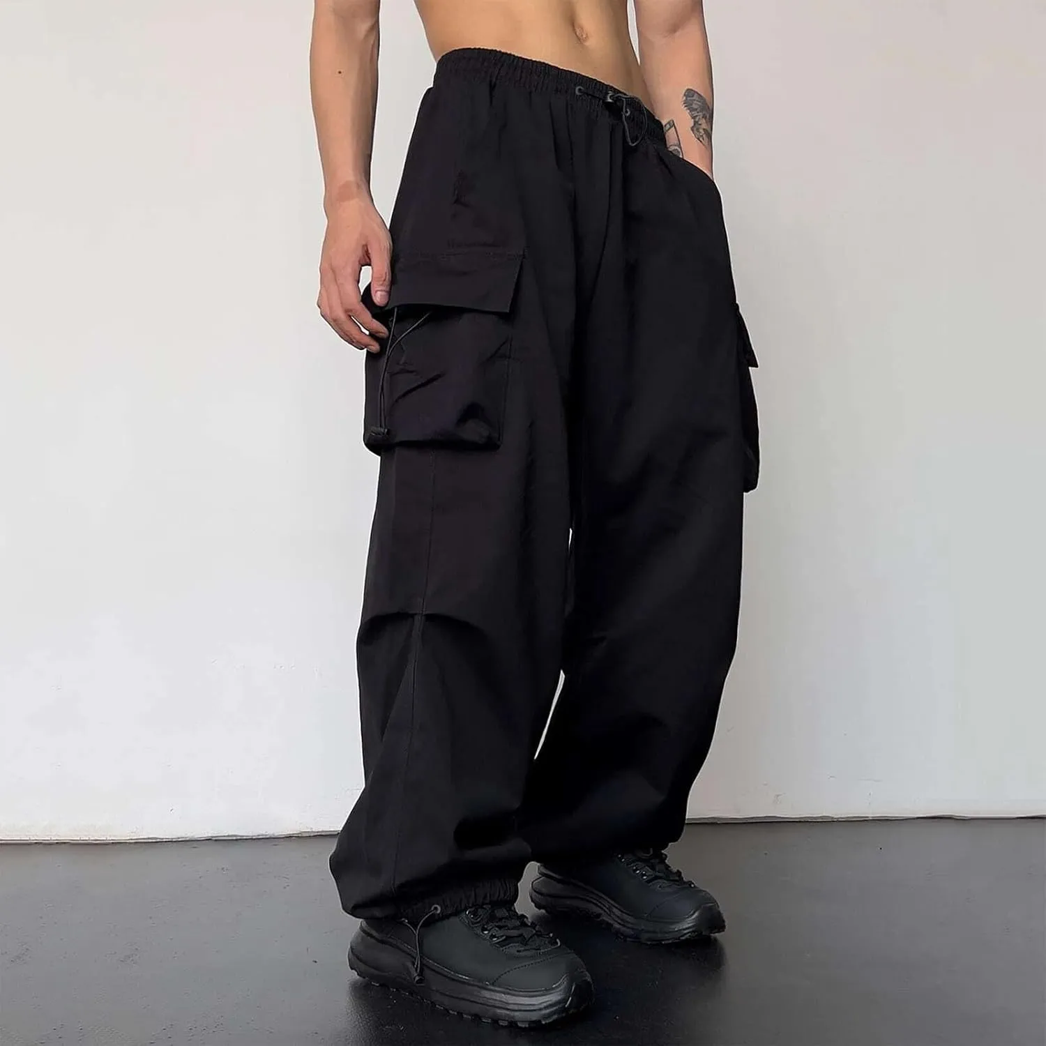 Parachute Pants for Men Shrink-Proof Hip Hop Pant All-Day Comfort Casual Pants Trouser Side Pocket Drawstring Pant