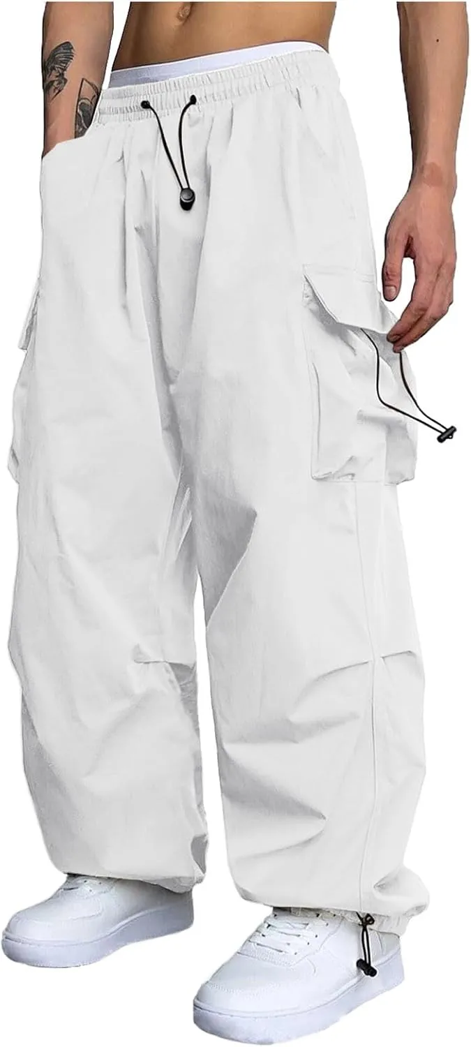 Parachute Pants for Men Shrink-Proof Hip Hop Pant All-Day Comfort Casual Pants Trouser Side Pocket Drawstring Pant
