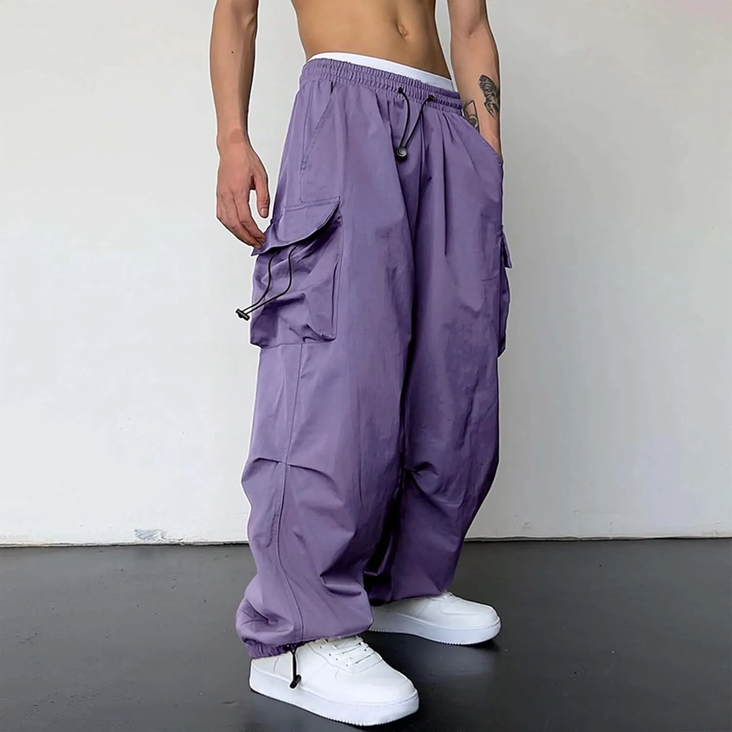 Parachute Pants for Men Shrink-Proof Hip Hop Pant All-Day Comfort Casual Pants Trouser Side Pocket Drawstring Pant