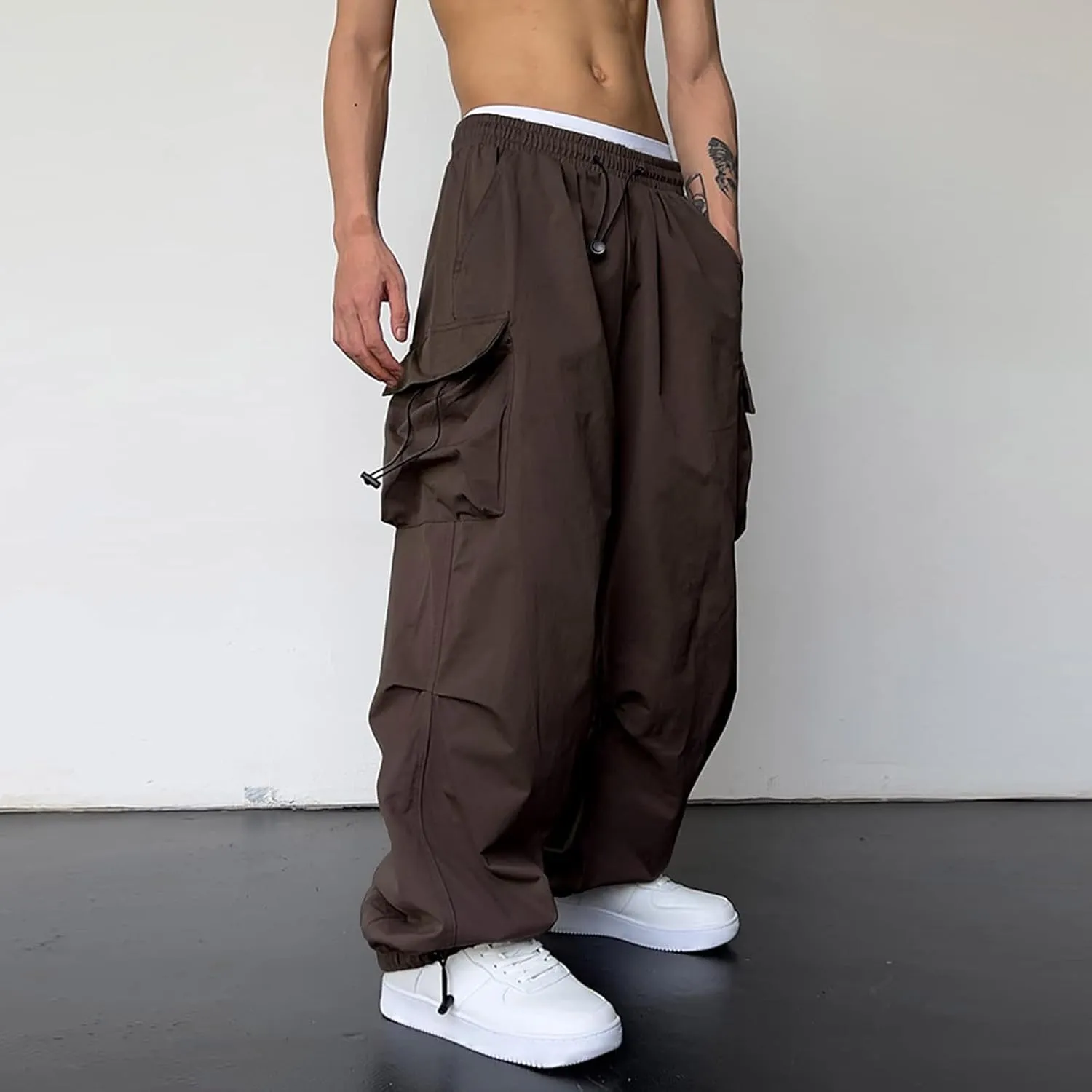 Parachute Pants for Men Shrink-Proof Hip Hop Pant All-Day Comfort Casual Pants Trouser Side Pocket Drawstring Pant
