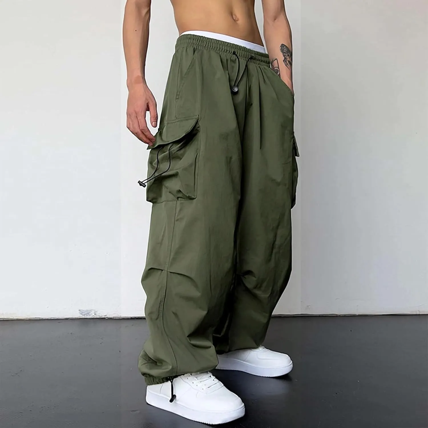 Parachute Pants for Men Shrink-Proof Hip Hop Pant All-Day Comfort Casual Pants Trouser Side Pocket Drawstring Pant