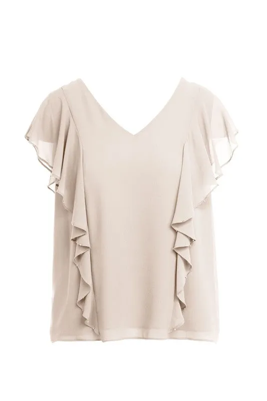 Pearl Beaded Ruffle Blouse
