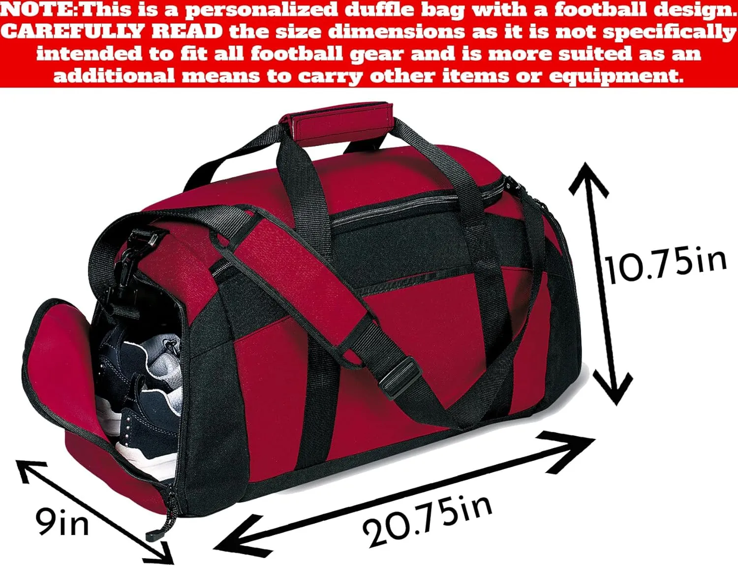 Personalized Sports Duffle Bag with Shoe Compartment (Football, Black)