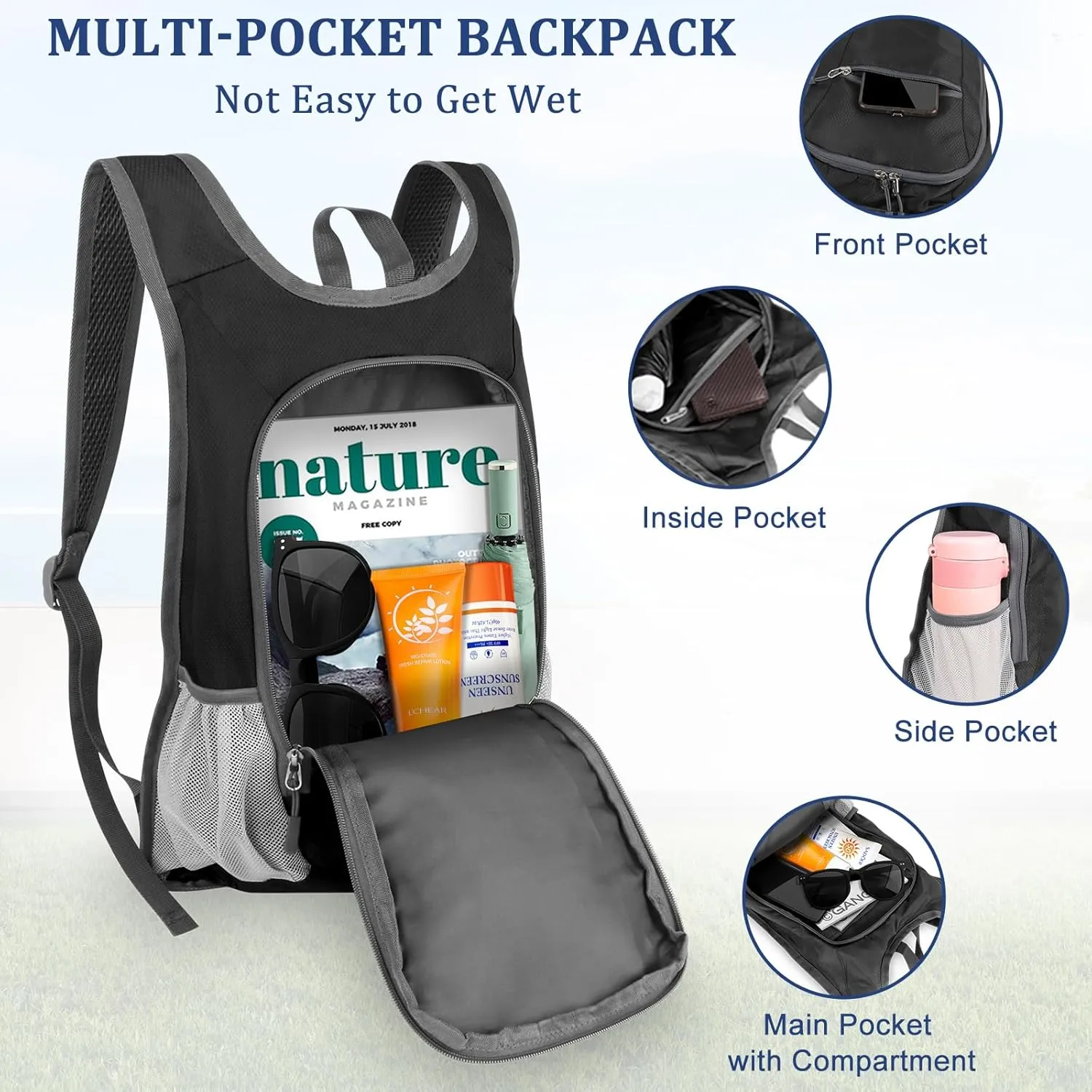 Qcute 15L Hiking Backpack Lightweight Packable Hiking Daypack Small Foldable Shoulder Bag Travel Day Pack Outdoor Gear