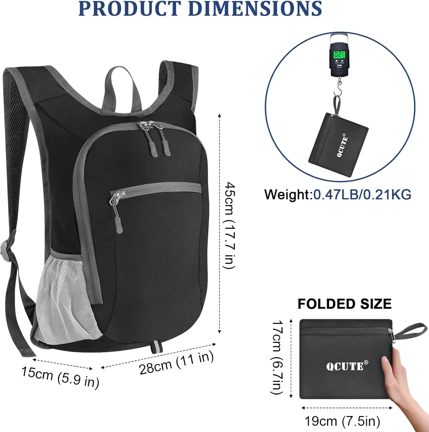 Qcute 15L Hiking Backpack Lightweight Packable Hiking Daypack Small Foldable Shoulder Bag Travel Day Pack Outdoor Gear