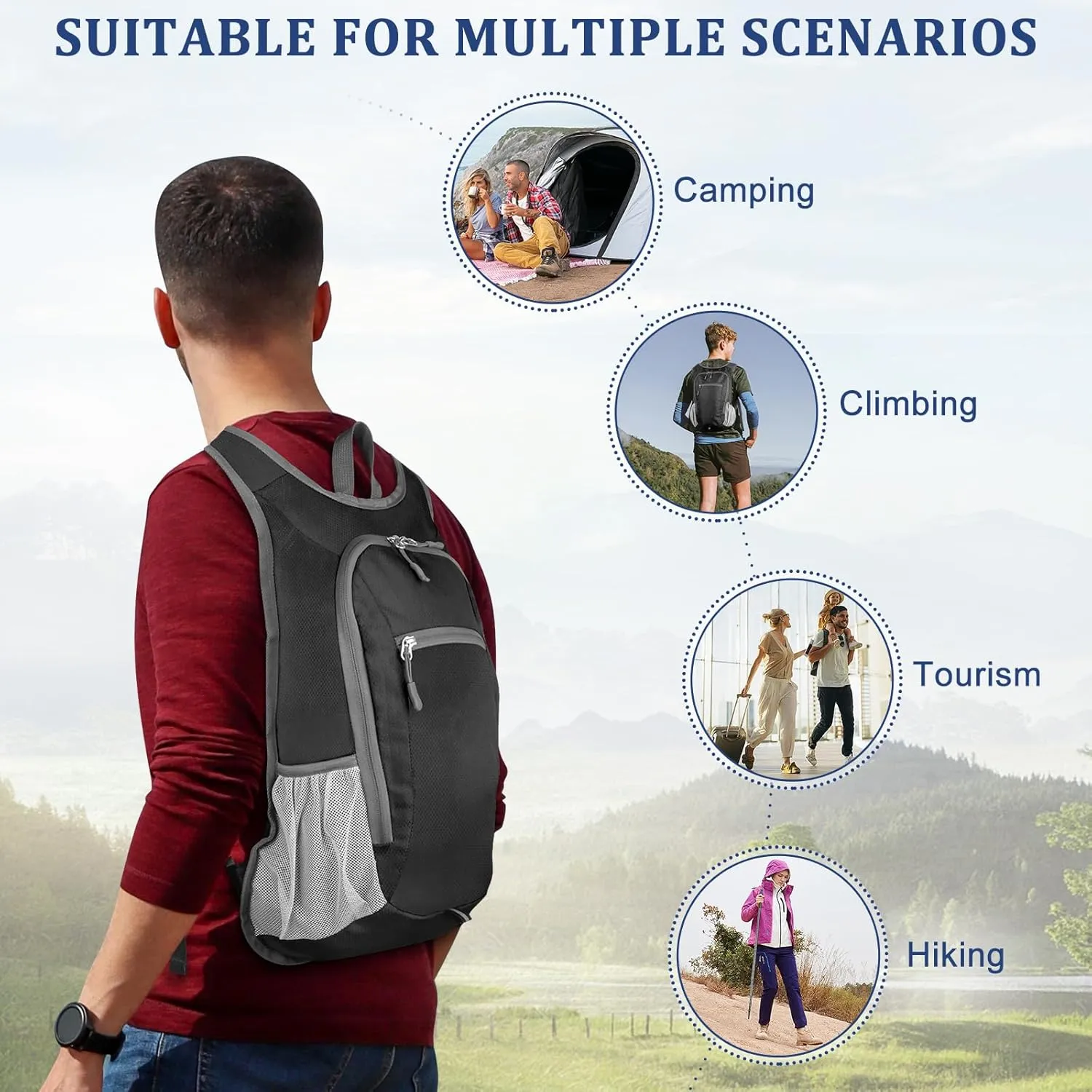 Qcute 15L Hiking Backpack Lightweight Packable Hiking Daypack Small Foldable Shoulder Bag Travel Day Pack Outdoor Gear