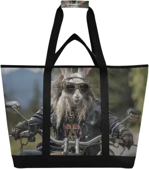 Rabbit Motor Cool Large Insulated Tote Bag for Grocery Shopping Reusable Tote Bags for Women Men, Cooler Bag with Zippered Top & Handles for Beach Picnic Travel