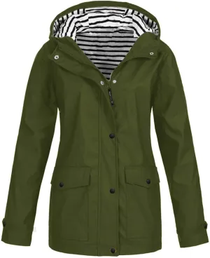 Rain Jacket for Women Waterproof Lightweight Coat Long Hooded Raincoat Travel Light Outdoor Windbreaker Trench Coats