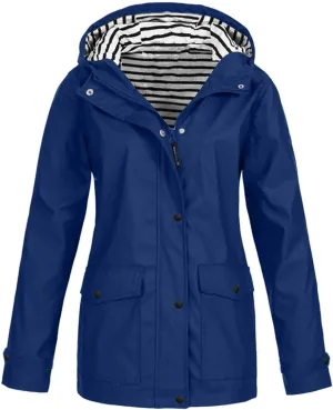 Rain Jacket for Women Waterproof Lightweight Coat Long Hooded Raincoat Travel Light Outdoor Windbreaker Trench Coats