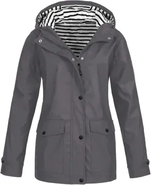 Rain Jacket for Women Waterproof Lightweight Coat Long Hooded Raincoat Travel Light Outdoor Windbreaker Trench Coats