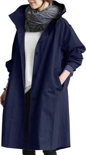 rain jackets for women waterproof Light buttons hooded Raincoat Windbreaker long sleeve Outdoor Trench Coats tops