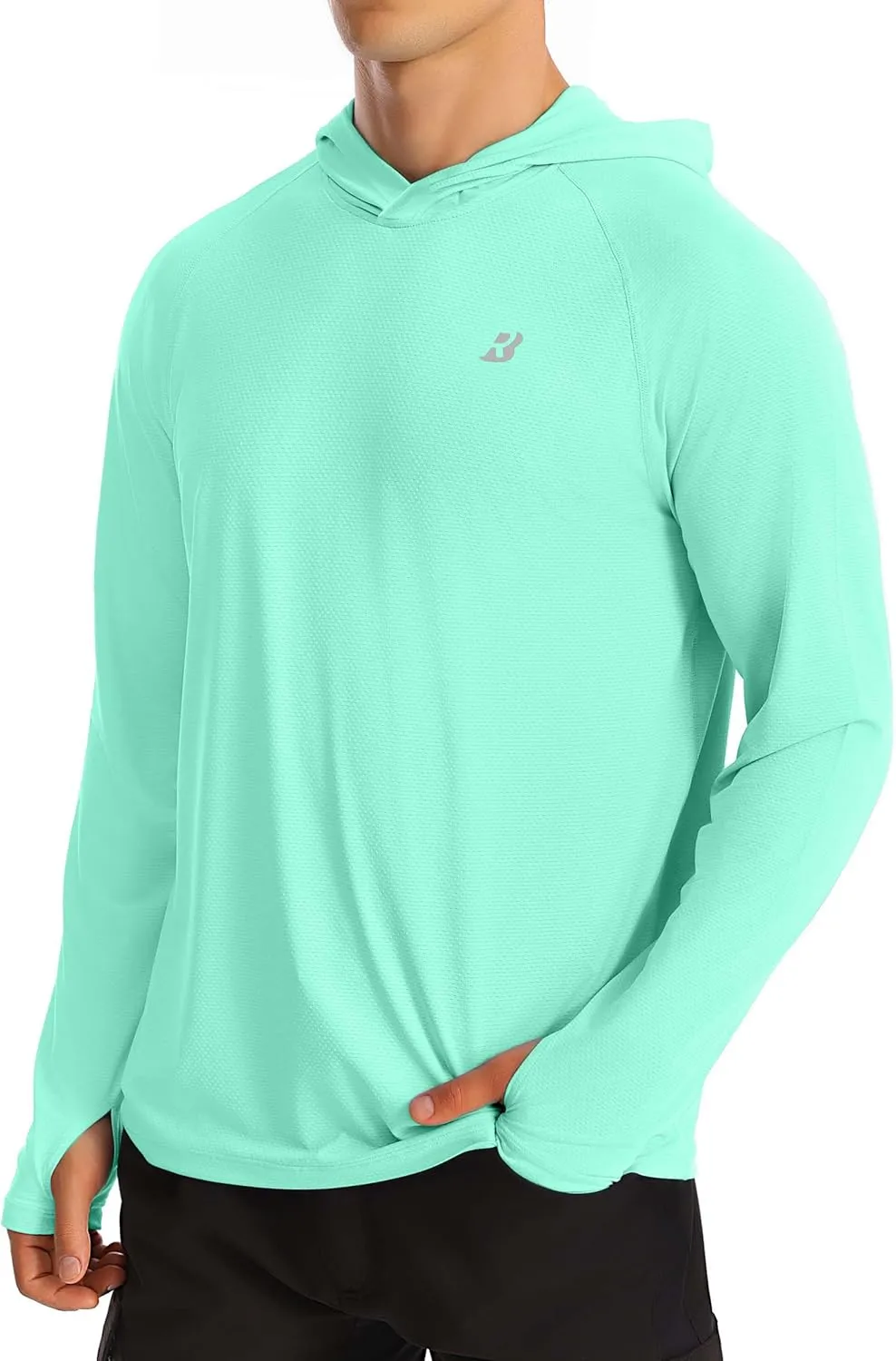 Roadbox UPF 50  Fishing Shirts for Men, Long Sleeve UV Protection Sun Hoodie, Swim Rash Guard for Hiking Running Workout