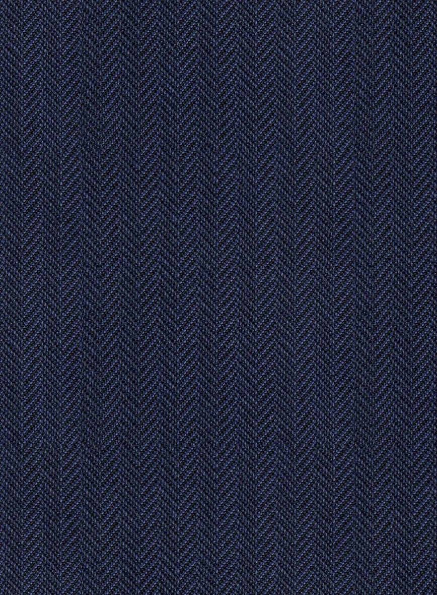 Scabal Tornado Herringbone Navy Blue Wool Pants