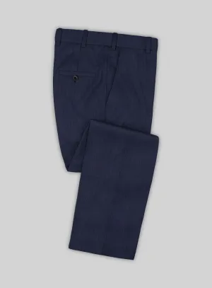 Scabal Tornado Herringbone Navy Blue Wool Pants