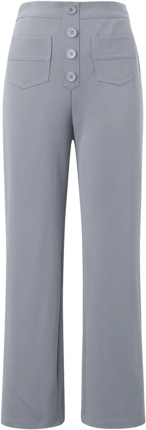 sdbrld Linen Pants Women High Waisted Lightweight Cotton Pants Button Straight Leg Trousers Summer Lounge Pants with Pockets