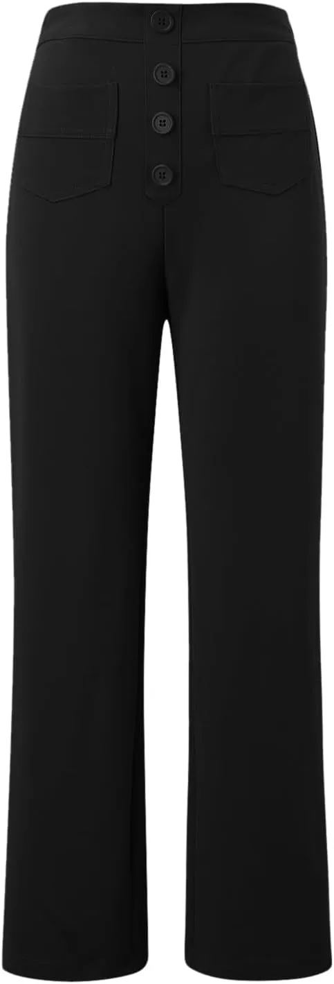 sdbrld Linen Pants Women High Waisted Lightweight Cotton Pants Button Straight Leg Trousers Summer Lounge Pants with Pockets