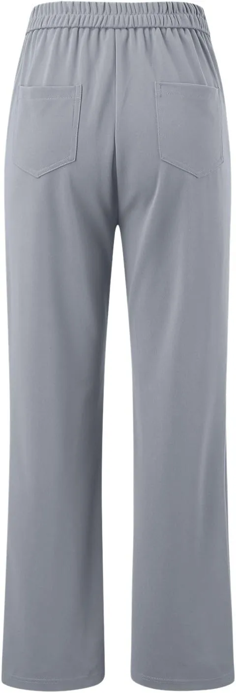 sdbrld Linen Pants Women High Waisted Lightweight Cotton Pants Button Straight Leg Trousers Summer Lounge Pants with Pockets