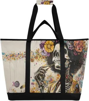 Skeleton Garland Cool Large Insulated Reusable Tote Bag for Grocery Shopping for Women Men, Cooler Bag with Zippered Top & Handles for Travel Beach Picnic