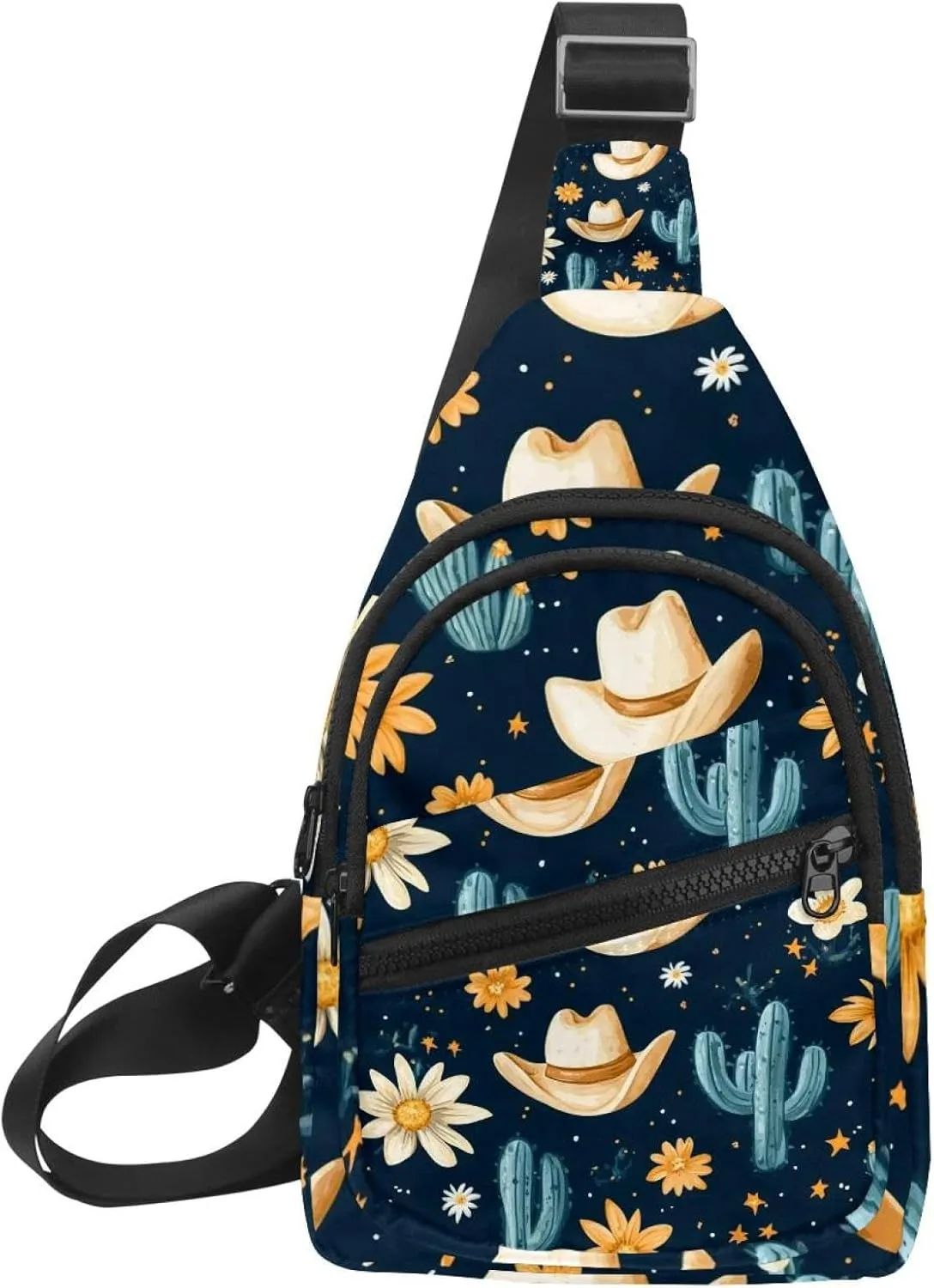 Sling Bag Backpack Crossbody Chest Bag Daypack for Hiking Travel(Cowboy Hat Cactuses Western)